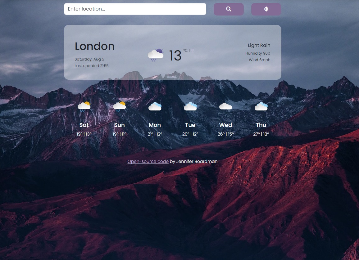 screenshot image of weather application
