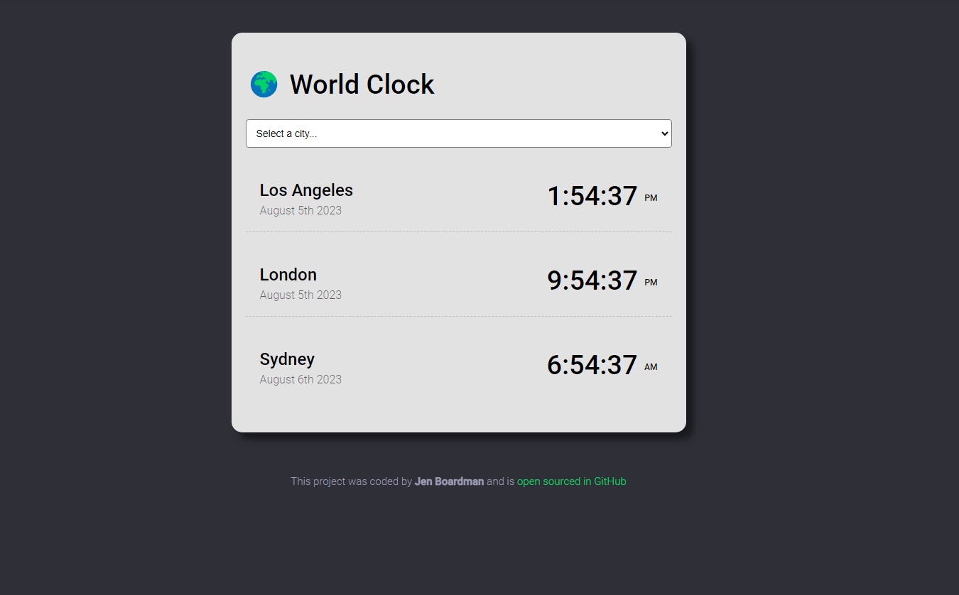 screenshot image of world clock application
